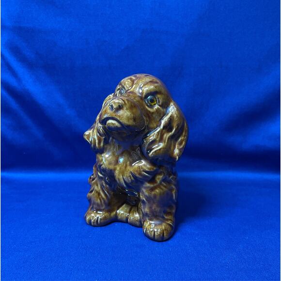 Brown Ceramic Cocker Spaniel Dog Figurine with Glass Eyes - Picture 2 of 7